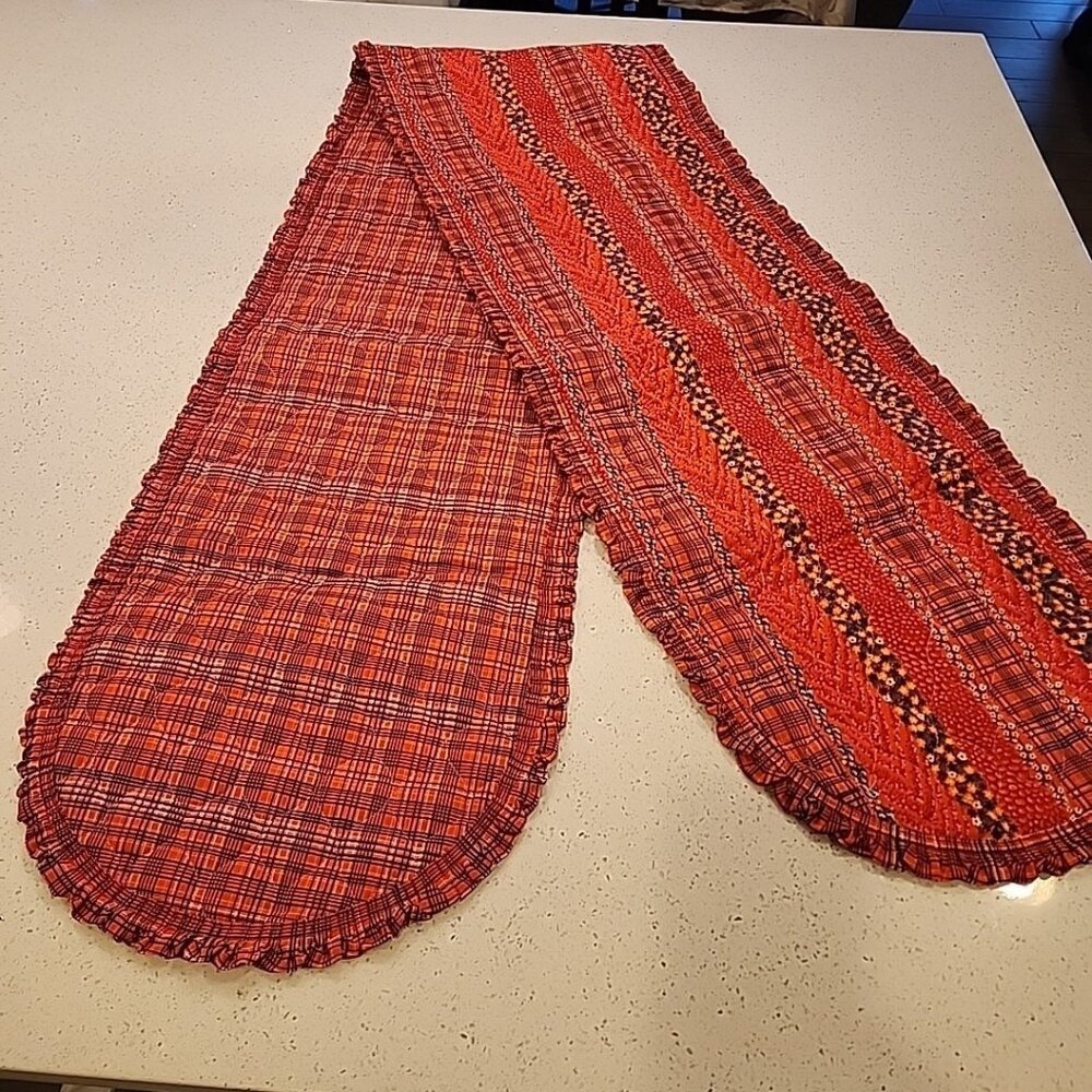 Vintage Quilted Table Runner Red Plaid 88x15.5"